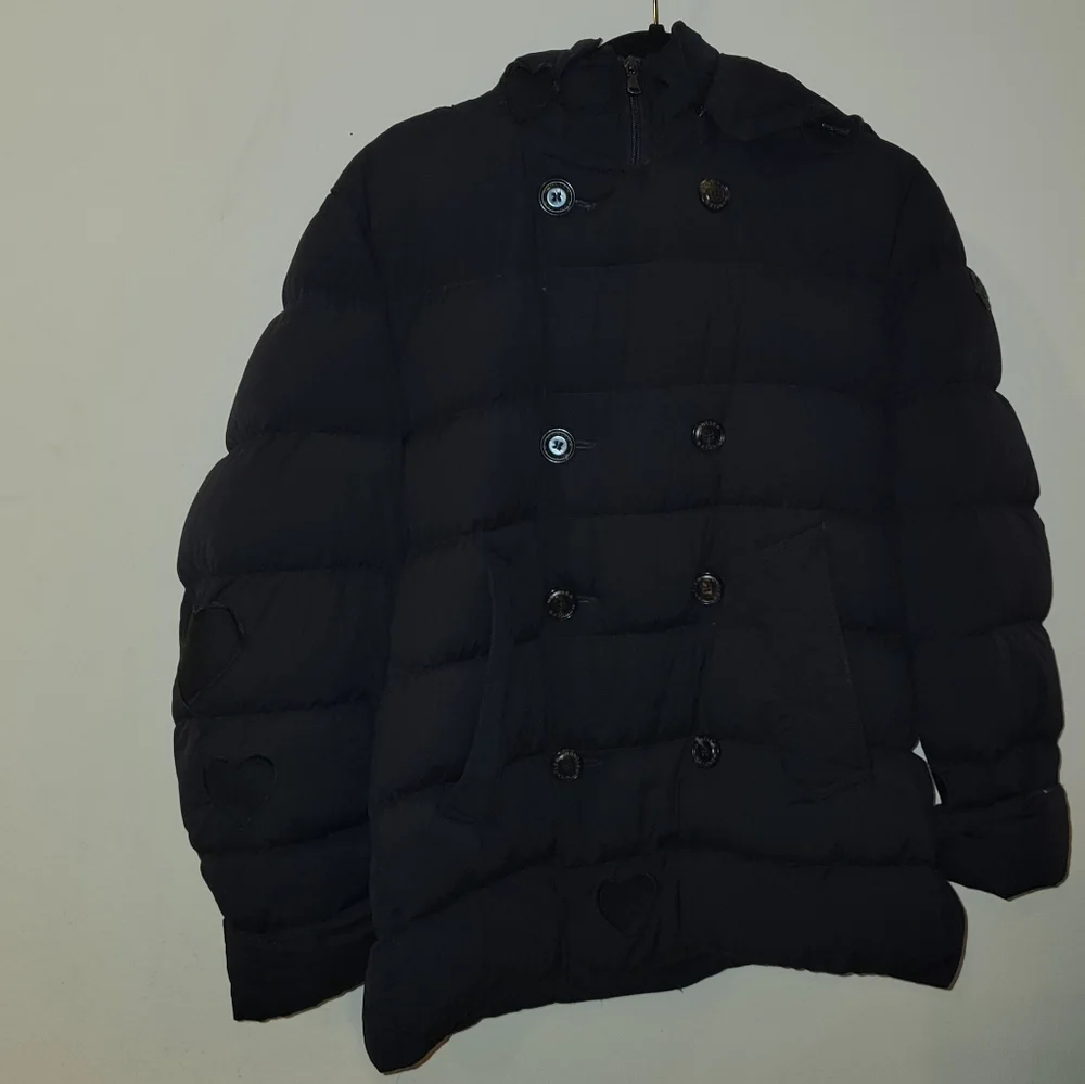 Moncler Women's size 3 black puffer with hearts winter jacket with hood down - Picture 3 of 16
